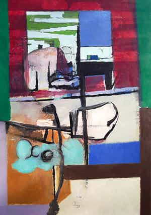 Miguel Ybanez - Abstracte compositie (mooi ingelijst, zeer groot) verkocht voor € 1!