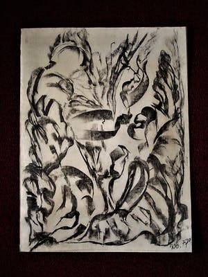 Karel Slingervoet - Grote Expressieve Houtskooltekening van Haarlemse Materieschilder en Collagist kopen? Bied vanaf 10!
