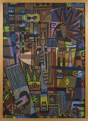 Uti Ndueze - Acryl op doek, The Flutist - Ingelijst kopen? Bied vanaf 100!
