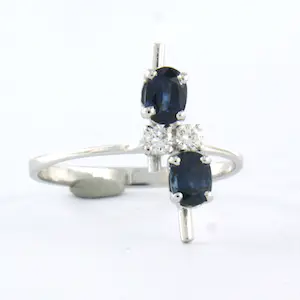 18k wit gouden ring bezet met saffier en briljant geslepen diamant tot. 0.14ct kopen? Bied vanaf 225!