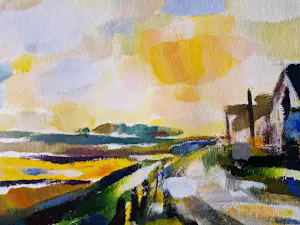 Eddy Sikma - Grote expressionistische gouache "zomeravond landschap" - gesigneerd kopen? Bied vanaf 39!