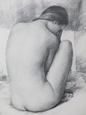 Niet of onleesbaar gesigneerd - Zittend Naakt - Monogram M.E. - Litho kopen? Bied vanaf 1!