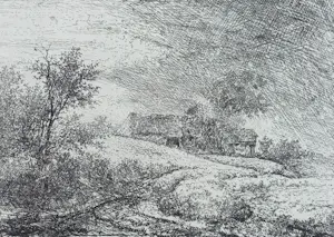 Buy Jacob van Ruisdael - Landschap met hut op palen, ets? Bid from 45!