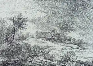 Jacob van Ruisdael - Landschap met hut op palen, ets kaufen? Bieten Sie von 45!
