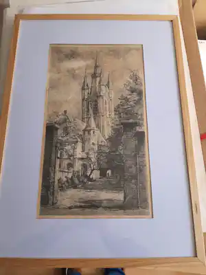 Willem Gerard Hofker - Ets, Prinsenhof en Oude Kerk te Delft kopen? Bied vanaf 35!