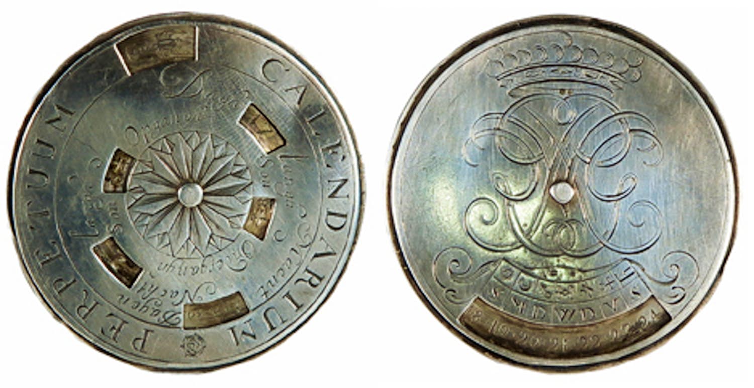 Zilveren eeuwigdurende kalender 'Calendarium Perpetuum' (ca. 1700) kopen? Bied vanaf 500!