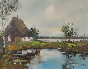 Niet of onleesbaar gesigneerd - Lot van twee landschapjes in olieverf kopen? Bied vanaf 1!