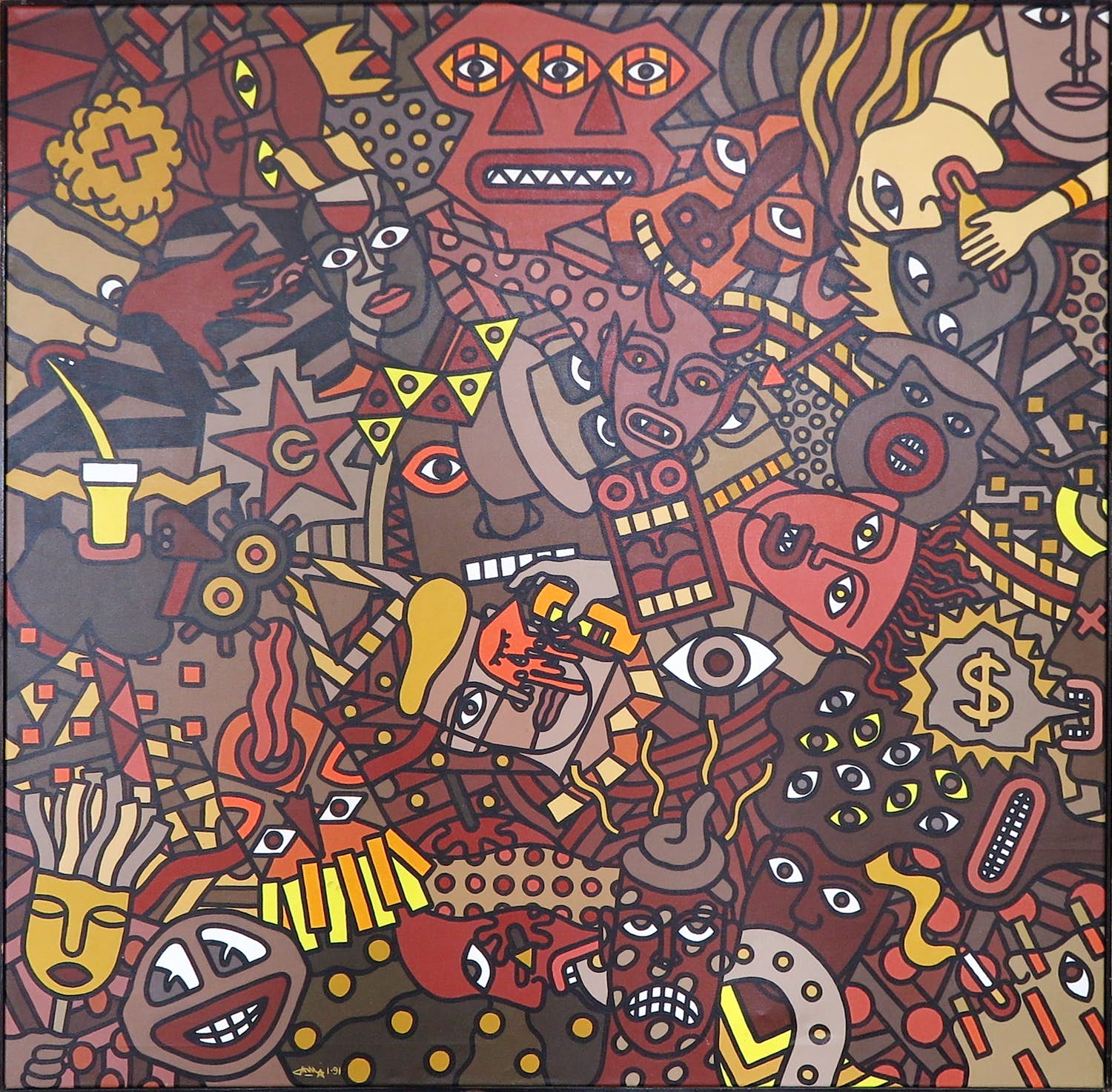 Paul Pasman - Acryl op doek, Golden Brown/Puking Pils - Ingelijst (Zeer groot) verkocht voor € 300!