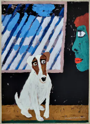 Charlotte Mutsaers - Portret met hond, zeefdruk kopen? Bied vanaf 295!