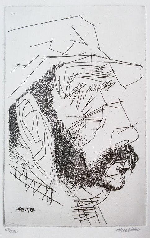 Theo Bitter - Bebaarde man met hoed, ets (ingelijst) kopen? Bied vanaf 35!