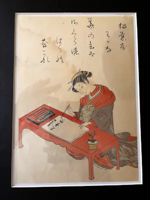 Buy Harunobu Suzuki - Hofdame aan tafel schrijvend? Bid from 50!