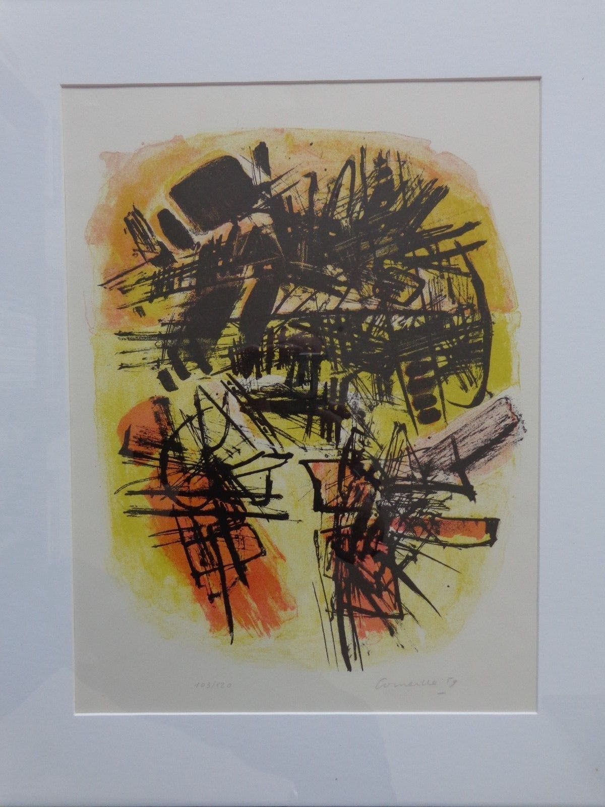 Corneille - ABSTRACTIE / KLEURLITHO / 61x51cm / KADER / SIG / 1959 kopen? Bied vanaf 245!