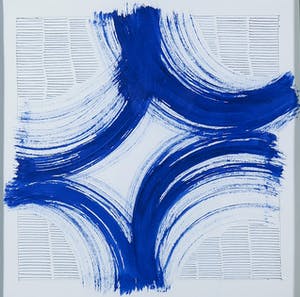 Jan Schoonhoven Jr. - Blauwe inkt en potlood, Abstracte compositie - Ingelijst kopen? Bied vanaf 1!