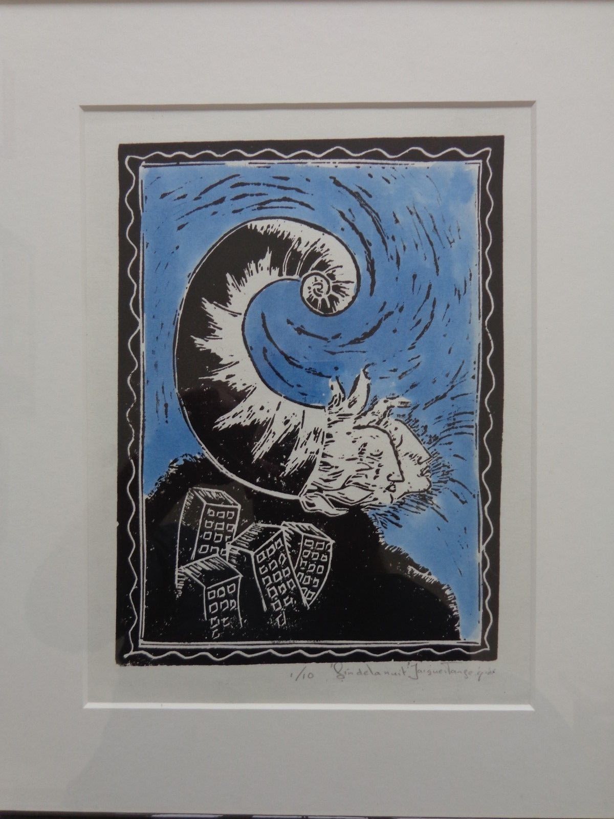 Jacques Tange - FIN DE LA NUIT / KLEURLITHO / 39x31cm / KADER / SIG / 1991 kopen? Bied vanaf 45!