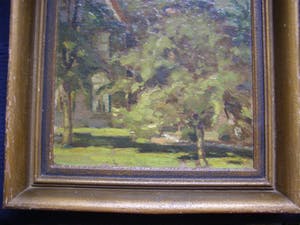 Niet of onleesbaar gesigneerd - Dorpsgezicht met kerktoren en bomen kopen? Bied vanaf 1!