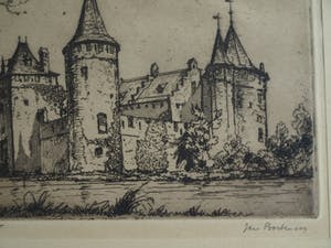 Jan Poortenaar - 2 x Ets , Molen en Kasteel – gesigneerd – ca 1930 kopen? Bied vanaf 35!