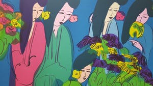 Walasse Ting - Kleurrijke grote Lithografie uit 1982 "Six geisha's with flowers" kopen? Bied vanaf 395!