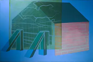 AcheterQuinten Trentelman - Acryl op doek, Schuur tegen blauwe achtergrond? Enchérissez de 1!