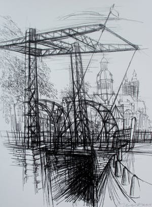 Niet of onleesbaar gesigneerd - Litho: Stadsgezicht kopen? Bied vanaf 10!