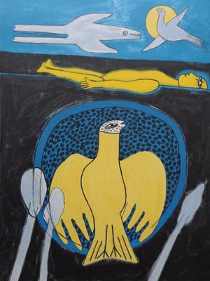 Corneille - GELE VOGEL & NAAKT / KLEURLITHO / 70x50cm / SIG / 2001 kopen? Bied vanaf 95!