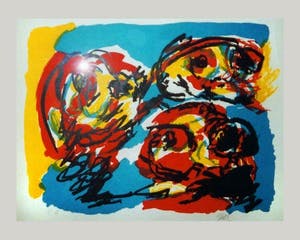 Karel Appel - Trois Personnages (zeer zeldzaam en mooi gelijst) kopen? Bied vanaf 1495!