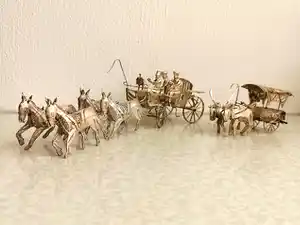 Zilver - 925 - Filigrain Paardenkoets & Ossenwagen - Java Indonesië - midden 20e eeuw verkocht voor € 95!