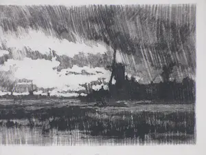 Marinus Heijl - Regen in de polder - Ets kopen? Bied vanaf 30!