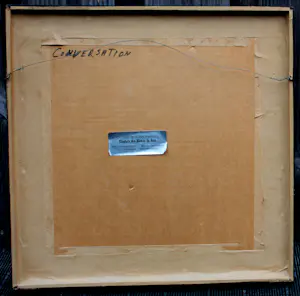 Sami Briss - Ingelijste olieverf op board: 'Conversation' kopen? Bied vanaf 1099!