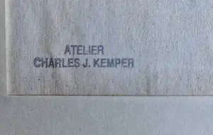 Charles J. Kemper - Grote inkt-tekening "Klaverjassen in het Cafe" met atelier stempel kopen? Bied vanaf 27!