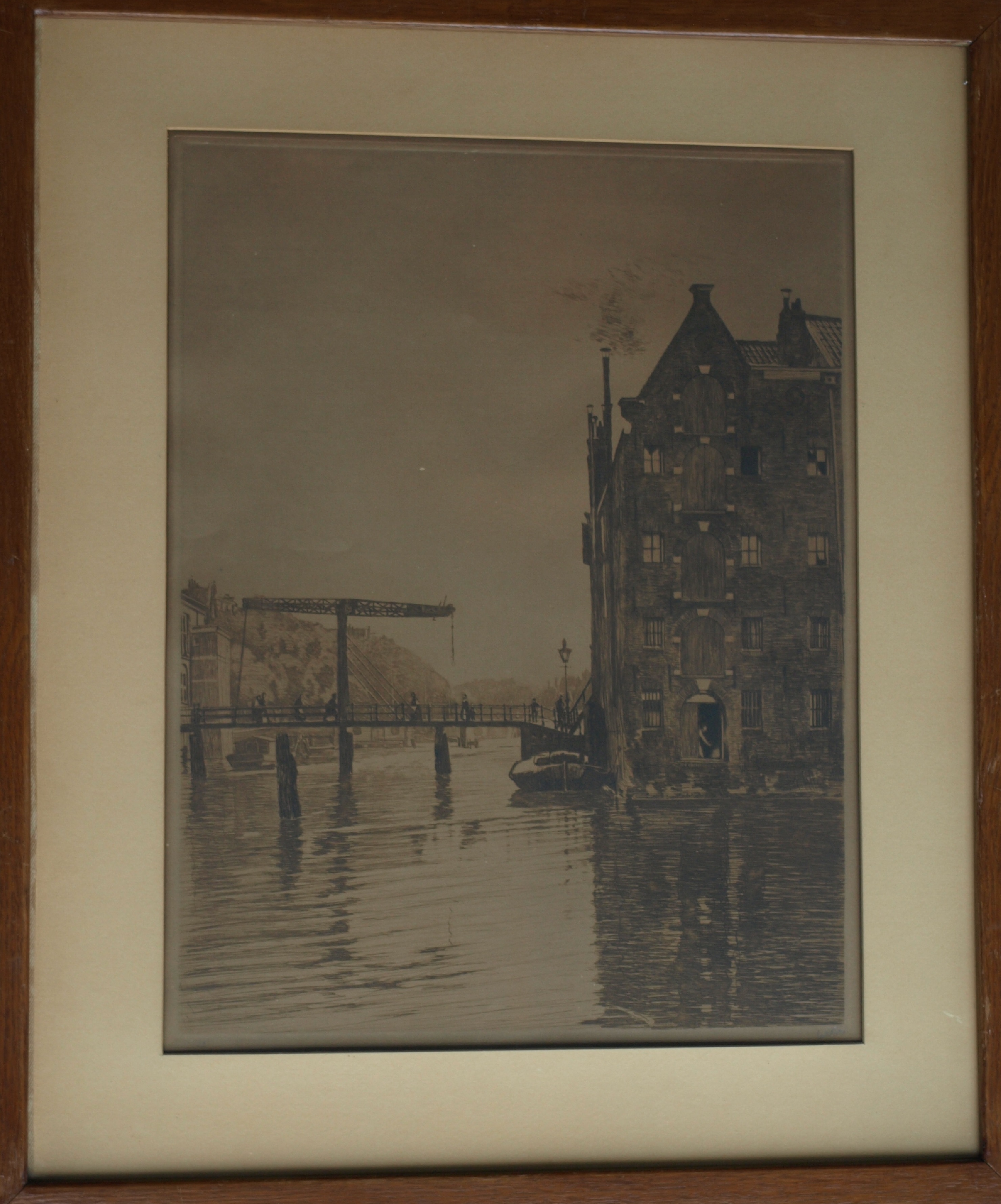 Willem Witsen - Ets – Pakhuizen op Uilenburg, Amsterdam (Uilenburg II) – 1911 - ingelijst kopen? Bied vanaf 275!