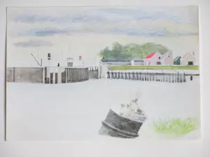 Jos van den Berg - Twee havengezichten in Veere - Gemengde techniek kopen? Bied vanaf 48!