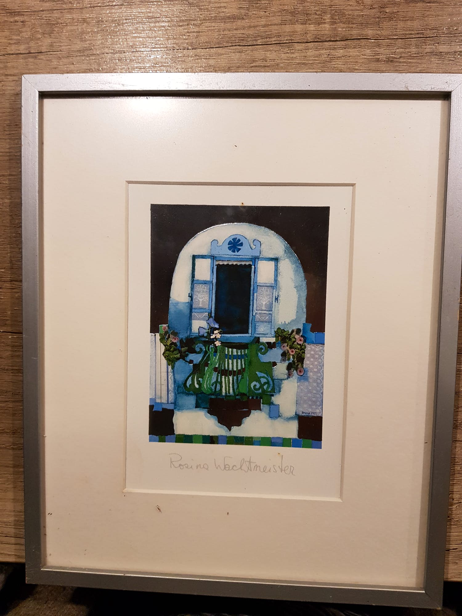 Rosina Wachtmeister - Blauw balkon met bloemen. kopen? Bied vanaf 3!