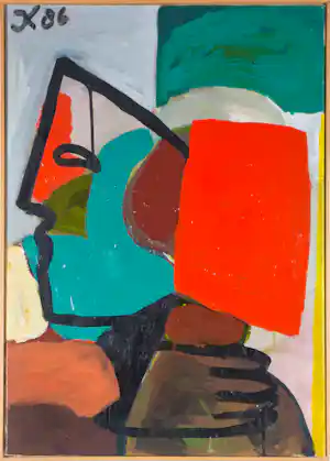 Jasper J. Kuijer - Acryl op doek, Kop met rood - Ingelijst vendu pour 72€ !