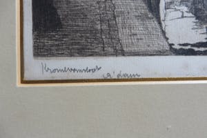 Pol Dom - Amsterdams stadsgezicht met gracht,bruggetje en figuren op straat kopen? Bied vanaf 40!