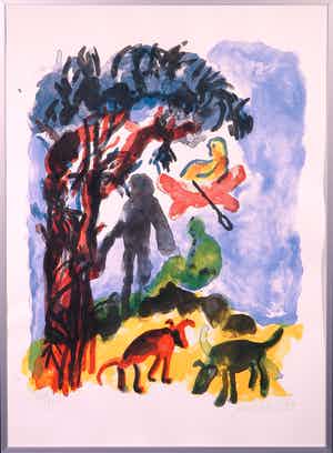 Jan Sierhuis - Litho, Zonder titel - Ingelijst verkocht voor € 35!