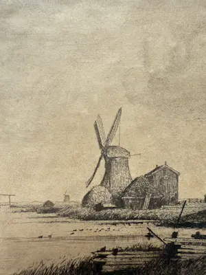Jac. J. Koeman - handgesigneerde ets | 'Molens in waterland bij Edam' kopen? Bied vanaf 60!