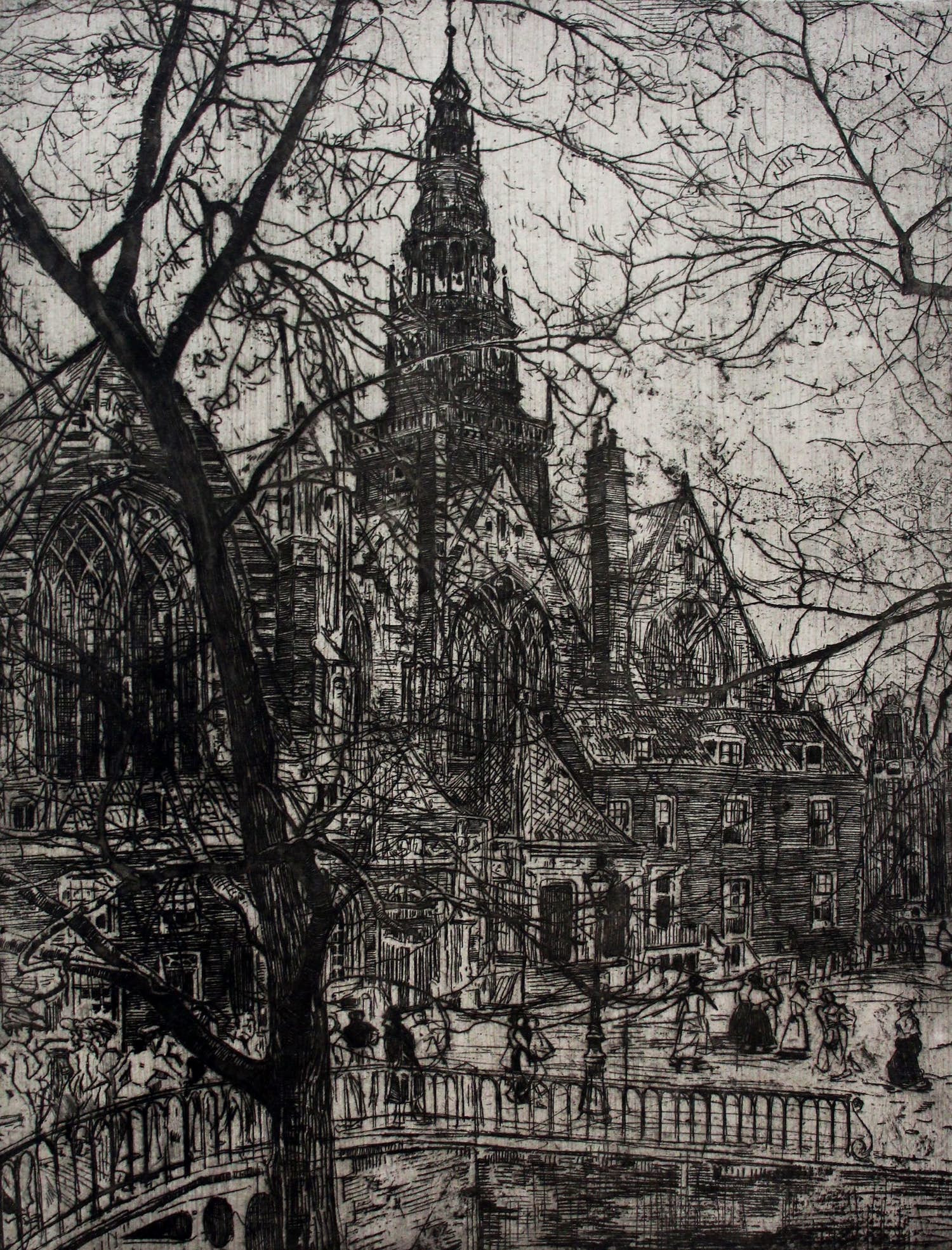 Pieter Dupont - ets: oude kerkplein, Amsterdam - 1895 + certificaat kunsthandel Borzo kopen? Bied vanaf 125!