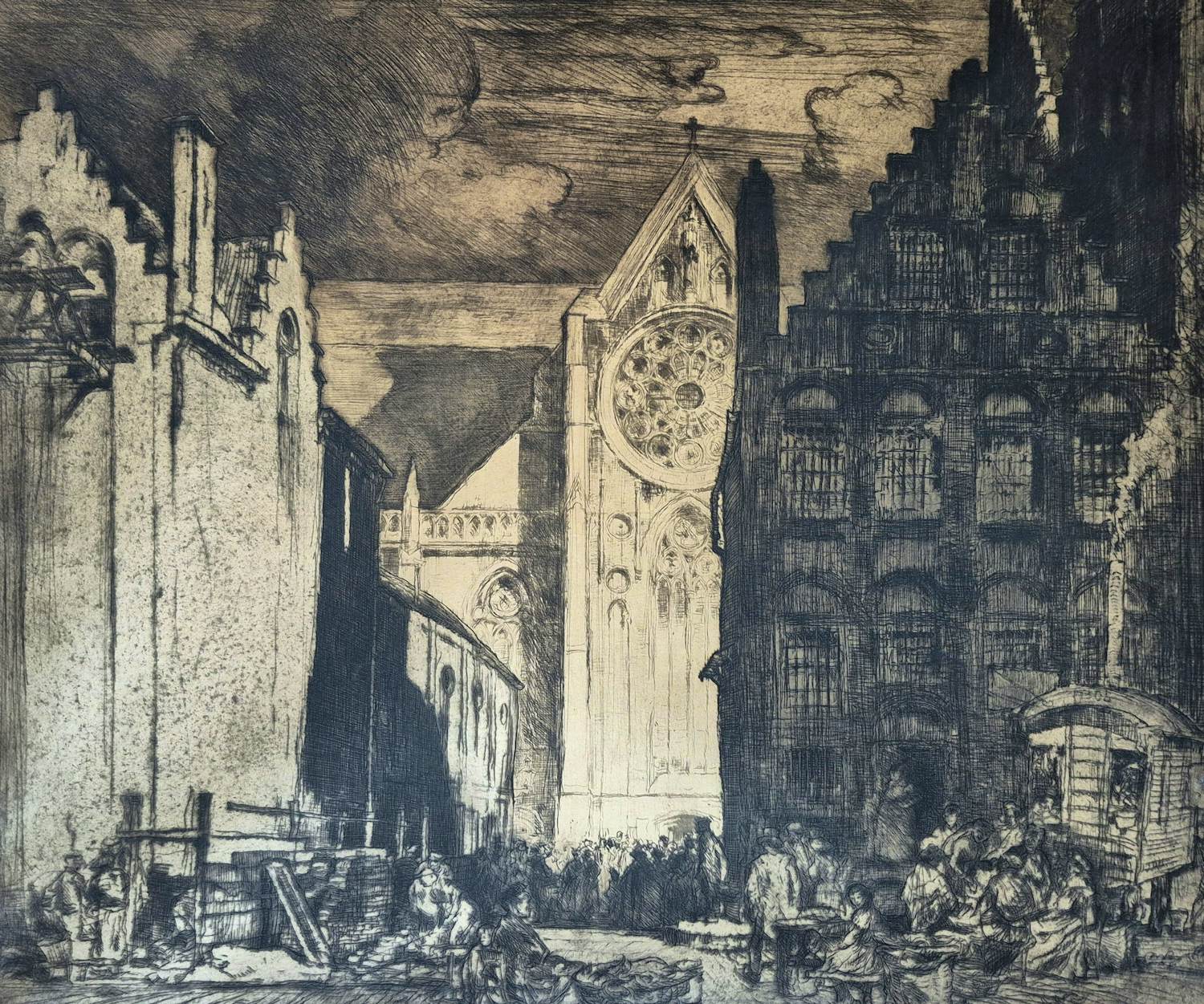 Frank Brangwyn - ets 6/20 - Sint-Niklaaskerk te Diksmuide, gesingeerd kopen? Bied vanaf 185!