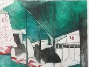 Sylvia Oudkerk - De slager in Lanzou | kleurenets - ingelijst kopen? Bied vanaf 35!