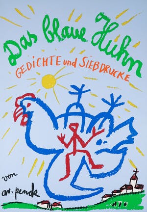 A.R. Penck - Zeefdruk op karton, Das Blaue Huhn kopen? Bied vanaf 500!