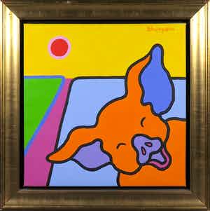 Shunyam - Acryl op doek, Varken in de wei - Ingelijst verkocht voor € 200!