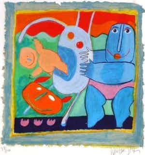 Wouter Stips - Kleurenzeefdruk MOI-TOI et le CHAT Handgesigneerd. verkocht voor € 125!