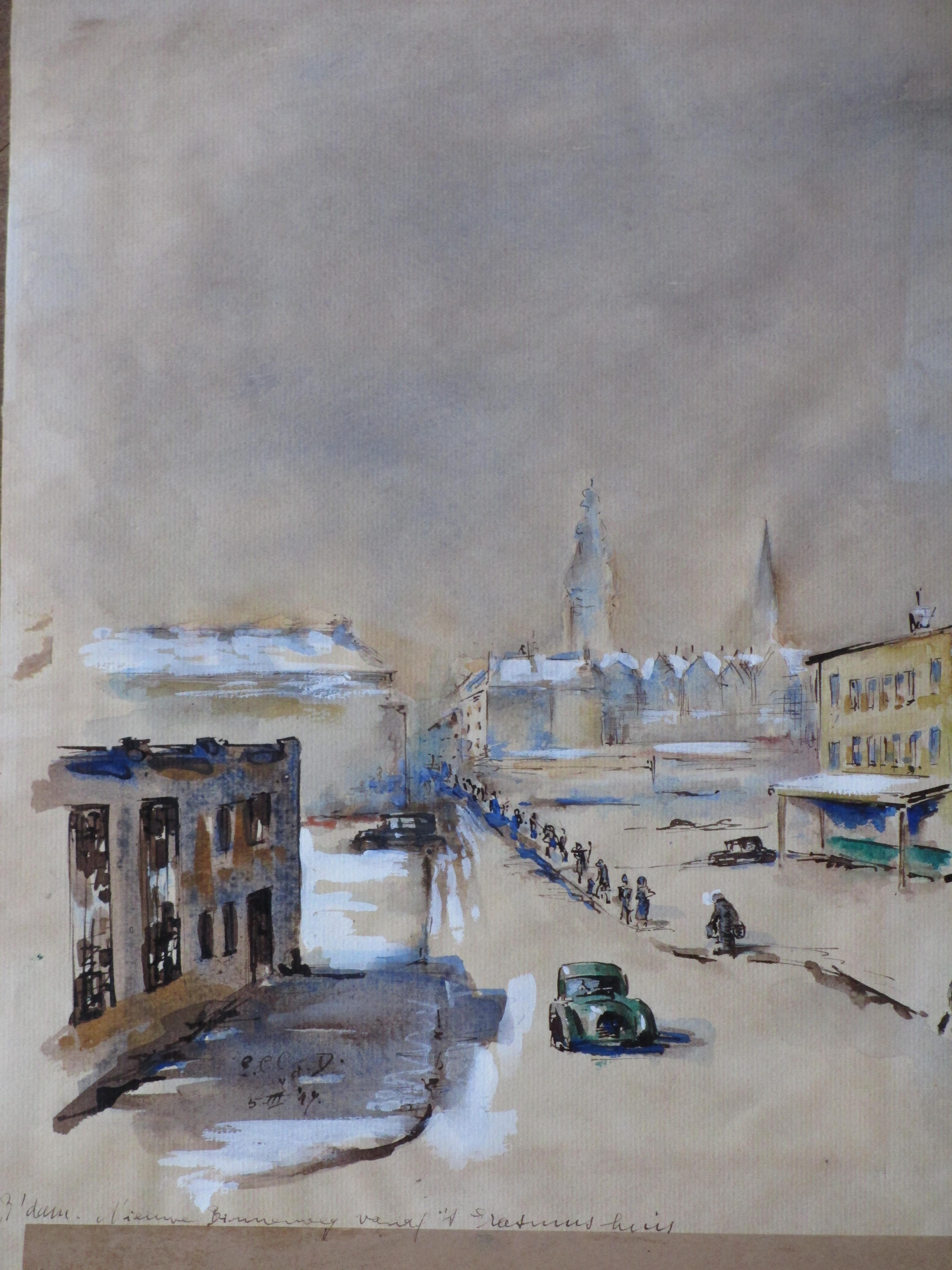 Niet of onleesbaar gesigneerd - Rotterdam Opbouw, Winter 1947 - Gemengde techniek kopen? Bied vanaf 1!