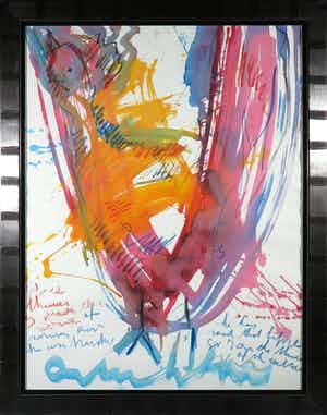 Anton Heyboer - Aquarel, Oervogel - Ingelijst (Groot) verkocht voor € 150!