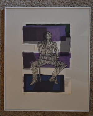 Ria Fortuijn - Textiel collage - Vrouwtje op stoel - 2003 kopen? Bied vanaf 1!