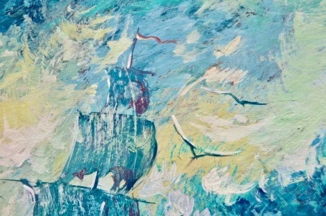 Niet of onleesbaar gesigneerd - Azat Malik - Schip op woeste zee - In net passe-partout kopen? Bied vanaf 1!