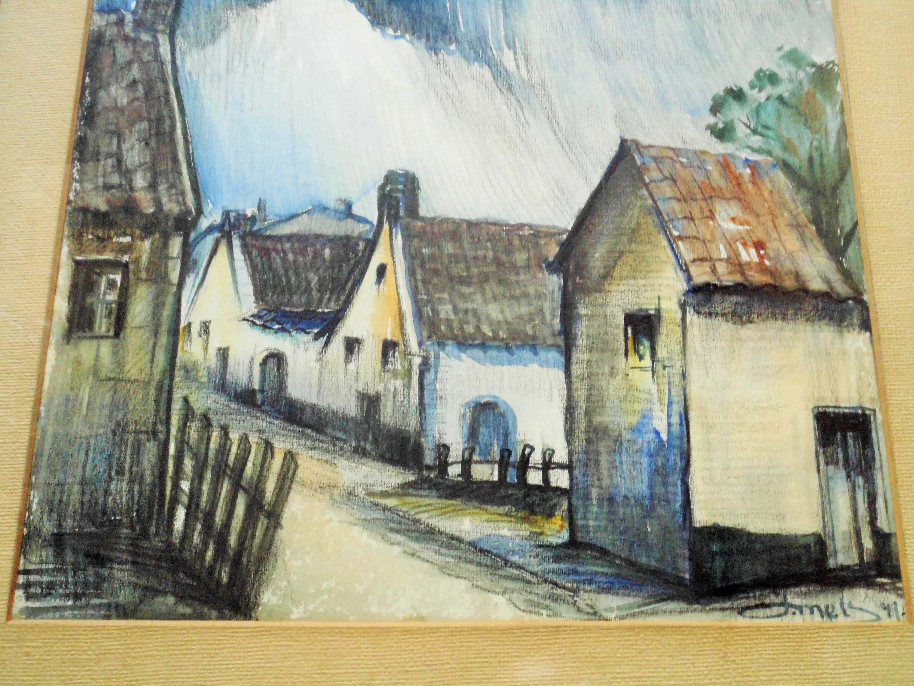 Jacques Mels - Aquarel - Straatje kopen? Bied vanaf 40!