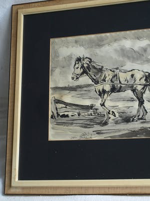 Daniel Wilhelm Bekking - Ingelijste aquarel / gewassen inkt , De ploeger kopen? Bied vanaf 1!