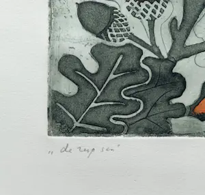 Jeanne Bieruma Oosting - De rupsen, ets met aquatint in zwart, groen en rood kopen? Bied vanaf 395!