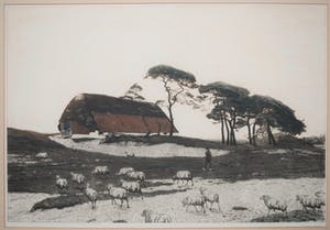 Tjeerd Bottema - Schaapskooi bij Ede - Ingelijste kleurets & aquatint - Incl.kunstboek Mijn Leven kopen? Bied vanaf 65!